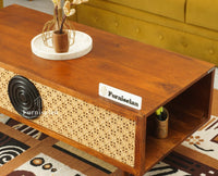 The Regal Solid Wood Rattan Coffee Table Furniselan Brown Finish