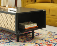 The Regal Solid Wood Rattan Coffee Table Furniselan Black Finish
