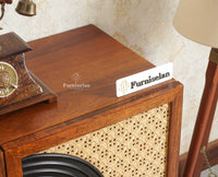 The Regal Solid Wood Rattan Large Sideboard Cabinet Four Doors Furniselan Brown Finish