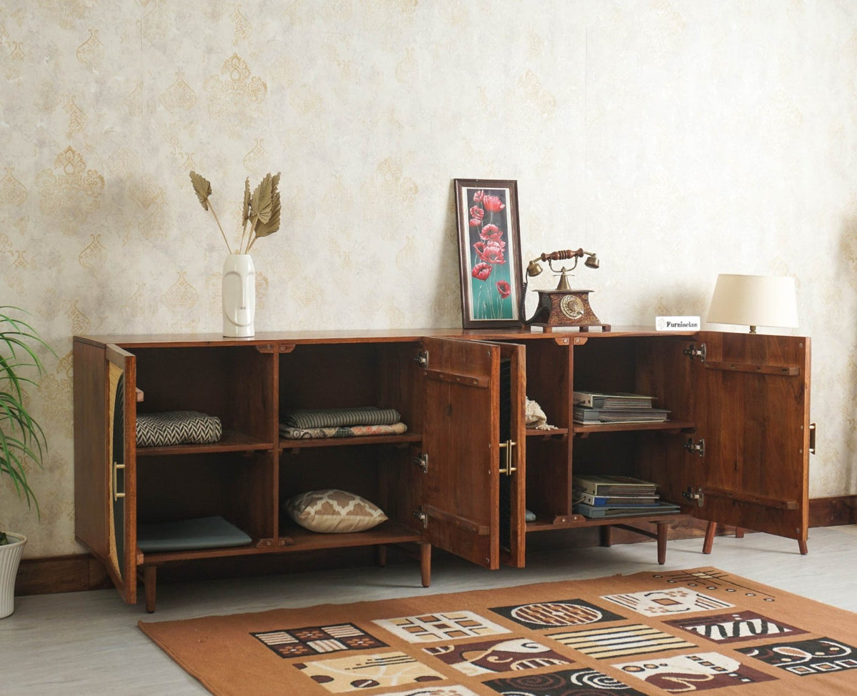 Buy Online The Regal Solid Wood Rattan Large Sideboard Cabinet Four Doors