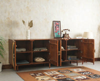 The Regal Solid Wood Rattan Large Sideboard Cabinet Four Doors Furniselan Brown Finish