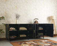 The Regal Solid Wood Rattan Large Sideboard Cabinet Four Doors Furniselan Black Finish