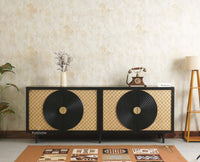 The Regal Solid Wood Rattan Large Sideboard Cabinet Four Doors Furniselan Black Finish