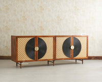 The Regal Solid Wood Rattan Large Sideboard Cabinet Four Doors Furniselan Brown Finish