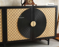 The Regal Solid Wood Rattan Large Sideboard Cabinet Four Doors Furniselan Black Finish