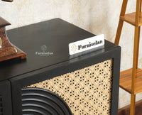 The Regal Solid Wood Rattan Large Sideboard Cabinet Four Doors Furniselan Black Finish