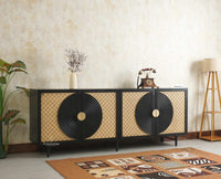 The Regal Solid Wood Rattan Large Sideboard Cabinet Four Doors Furniselan Black Finish
