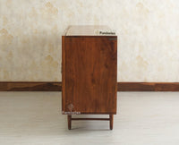 The Regal Solid Wood Rattan Large Sideboard Cabinet Four Doors Furniselan Brown Finish