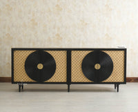 The Regal Solid Wood Rattan Large Sideboard Cabinet Four Doors Furniselan Black Finish