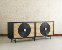 The Regal Solid Wood Rattan Large Sideboard Cabinet Four Doors Furniselan Black Finish