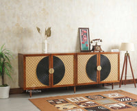 The Regal Solid Wood Rattan Large Sideboard Cabinet Four Doors Furniselan Brown Finish