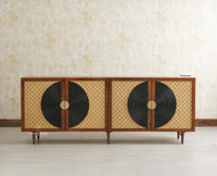 The Regal Solid Wood Rattan Large Sideboard Cabinet Four Doors Furniselan Brown Finish