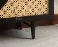 The Regal Solid Wood Rattan Sideboard Cabinet Two Doors Furniselan Black Finish