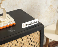 The Regal Solid Wood Rattan Sideboard Cabinet Two Doors Furniselan Black Finish