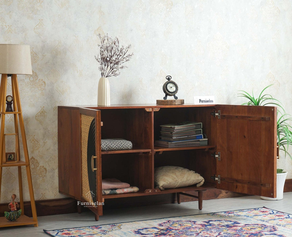 Buy The Regal Solid Wood Rattan Sideboard Cabinet Two Doors