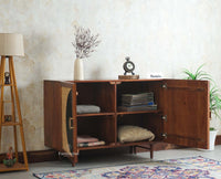 The Regal Solid Wood Rattan Sideboard Cabinet Two Doors Furniselan Brown Finish
