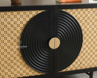 The Regal Solid Wood Rattan Sideboard Cabinet Two Doors Furniselan Black Finish