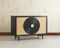 The Regal Solid Wood Rattan Sideboard Cabinet Two Doors Furniselan Black Finish