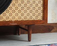 The Regal Solid Wood Rattan Sideboard Cabinet Two Doors Furniselan Brown Finish