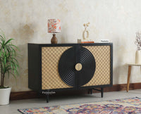 The Regal Solid Wood Rattan Sideboard Cabinet Two Doors Furniselan Black Finish