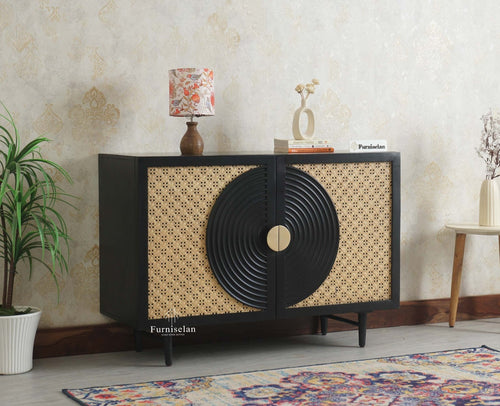 The Regal Solid Wood Rattan Sideboard Cabinet Two Doors
