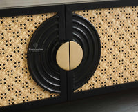 The Regal Solid Wood Rattan Two Door TV Cabinet Unit Furniselan Black Finish