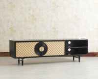 The Regal Solid Wood Rattan Two Door TV Cabinet Unit Furniselan Black Finish