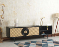 The Regal Solid Wood Rattan Two Door TV Cabinet Unit Furniselan Black Finish