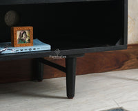 The Regal Solid Wood Rattan Two Door TV Cabinet Unit Furniselan Black Finish