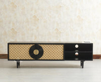 The Regal Solid Wood Rattan Two Door TV Cabinet Unit Furniselan Black Finish