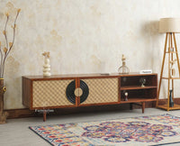 The Regal Solid Wood Rattan Two Door TV Cabinet Unit Furniselan Brown Finish