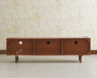 The Regal Solid Wood Rattan Two Door TV Cabinet Unit Furniselan Brown Finish