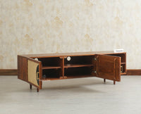 The Regal Solid Wood Rattan Two Door TV Cabinet Unit Furniselan Brown Finish