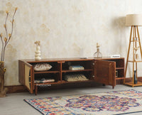 The Regal Solid Wood Rattan Two Door TV Cabinet Unit Furniselan Brown Finish