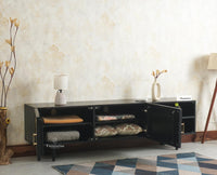 The Regal Solid Wood Rattan Two Door TV Cabinet Unit Furniselan Black Finish