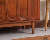 Tirupati Solid Wood Sideboard Cabinet Four Door Furniselan Brown Finish