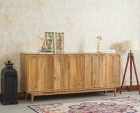 Tirupati Solid Wood Sideboard Cabinet Four Door Furniselan Natural Finish