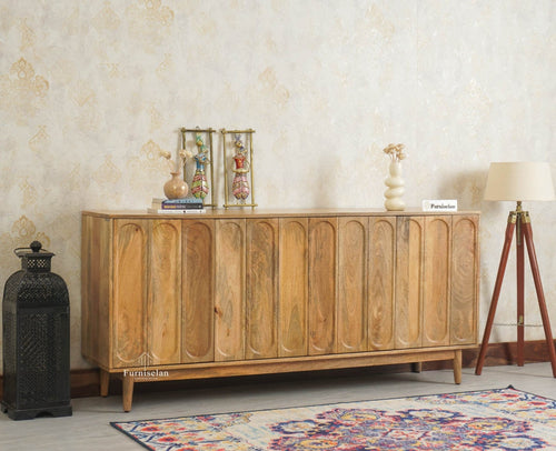 Tirupati Solid Wood Sideboard Cabinet Four Door Furniselan Natural Finish