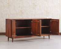 Tirupati Solid Wood Sideboard Cabinet Four Door Furniselan Brown Finish