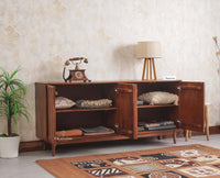 Tirupati Solid Wood Sideboard Cabinet Four Door Furniselan Brown Finish