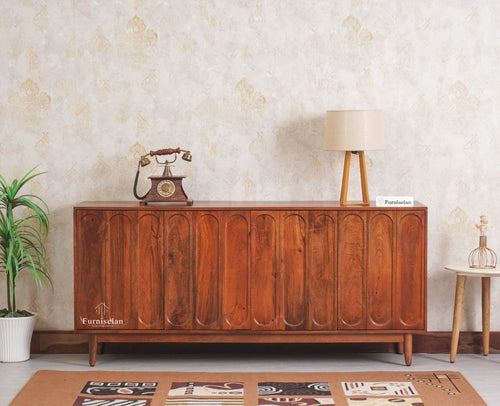 Tirupati Solid Wood Sideboard Cabinet Four Door Furniselan Brown Finish