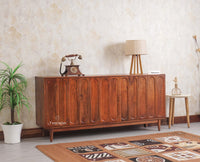 Tirupati Solid Wood Sideboard Cabinet Four Door Furniselan Brown Finish