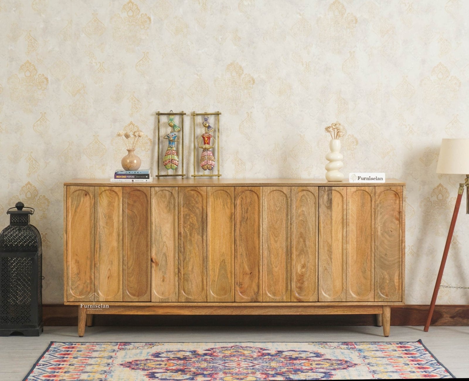 Tirupati Solid Wood Sideboard Cabinet Four Door Furniselan Natural Finish
