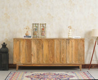 Tirupati Solid Wood Sideboard Cabinet Four Door Furniselan Natural Finish