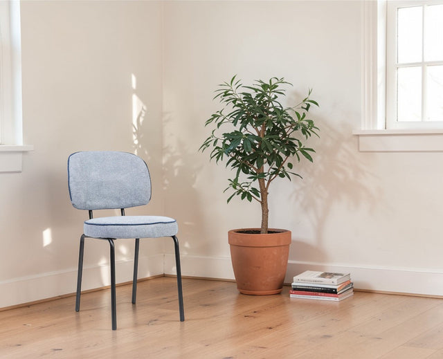 Cotton Relae Dining Chair with Metal – Modern Upholstered Dining Chair with Metal Legs Furniselan Dusty Blue