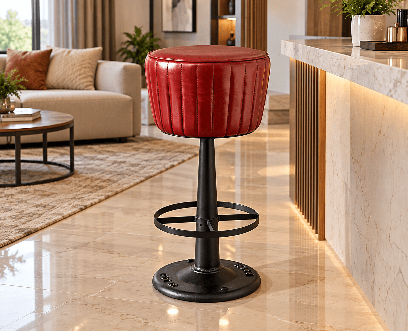 Velora Leather Bar Stool - Matte Black