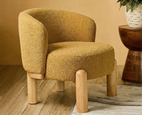 Velour Crest Chenille Wooden Armchair  Yellow