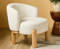 Velour Crest Chenille Wooden Armchair  White