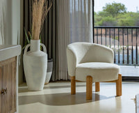Velour Crest Chenille Wooden Armchair  White