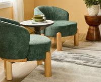 Velour Crest Chenille Wooden Armchair  Green